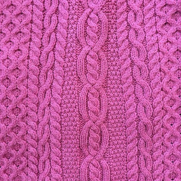 Aran Crafts 100% Merino Wool Cable Knit Cardigan Size XXS Chunky Pink Ireland - Picture 12 of 16